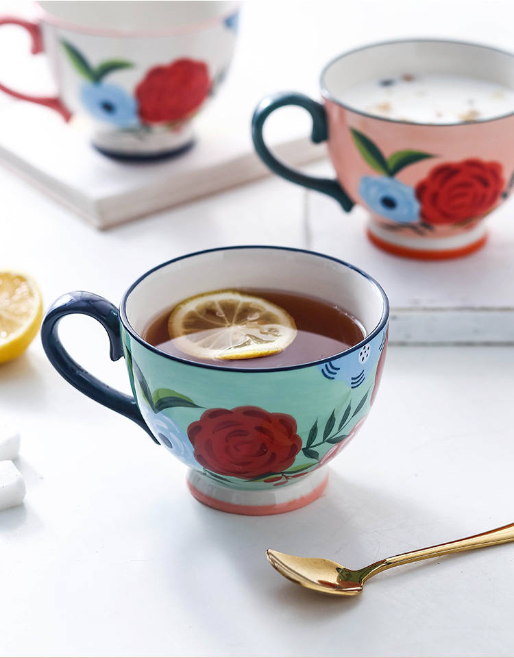 Four seasons flower hand - made ceramic keller cup of milk breakfast cup of household pot - bellied capacity of oatmeal bowls