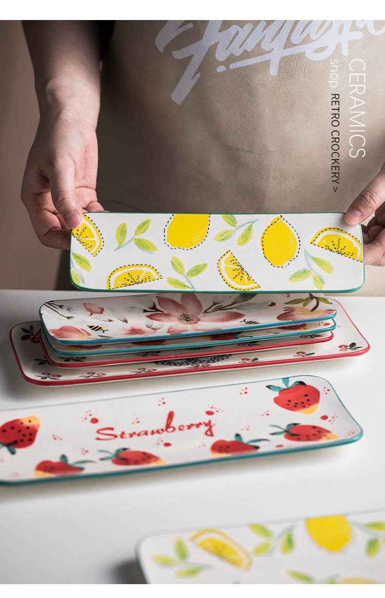 The Nordic rectangle plate strip plate ceramic snack plate dinner plate ideas snacks Japanese sushi platter