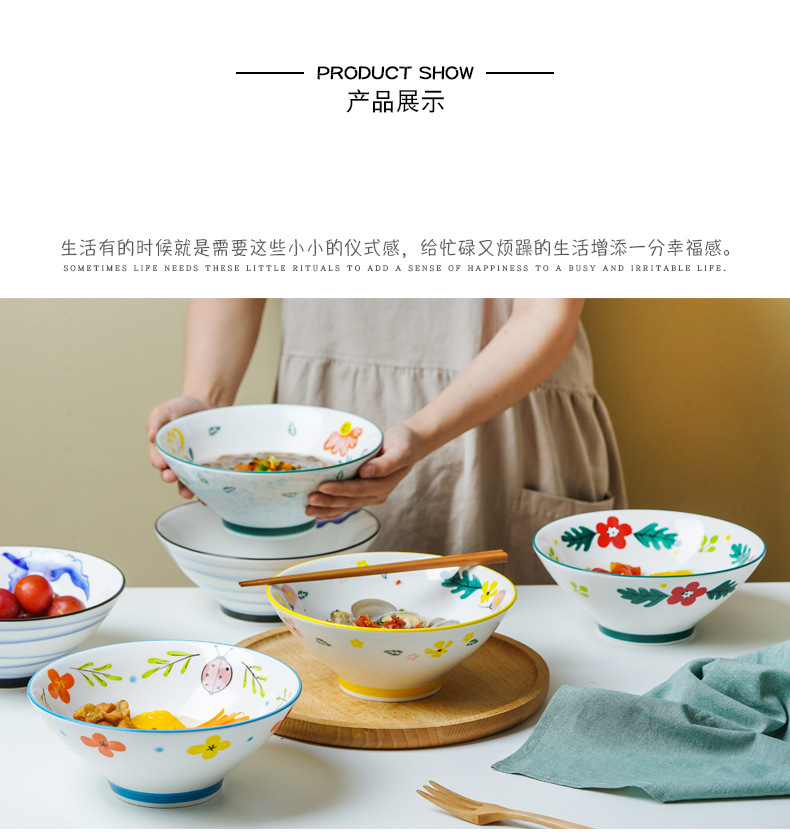 Japanese hand - made ceramic rainbow such to use domestic large rainbow such always pull hat to 8 inch deep bowl of soup bowl bowls bowl of creative move