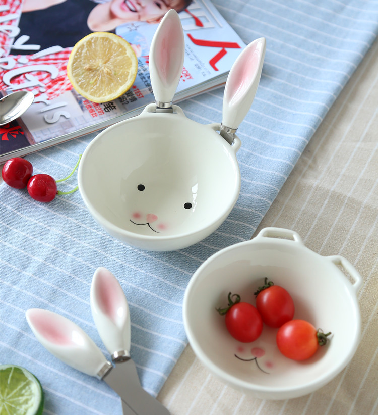 Jingdezhen creative ceramic tableware cartoon express lovely ice cream dessert bowl of fruit salad plate of rabbit to use