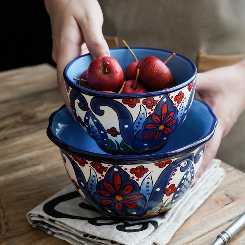 Nordic retro hand - made ceramic bowl Bohemia abnormity bowl of soup bowl of fruit salad breakfast cereal bowl