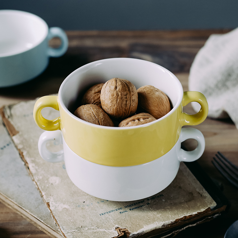 Ceramic ears porridge bowl of steaming roast bowls of stew household soup bowl of soup bowl pudding dessert salad bowl bowl restaurant porcelain cup