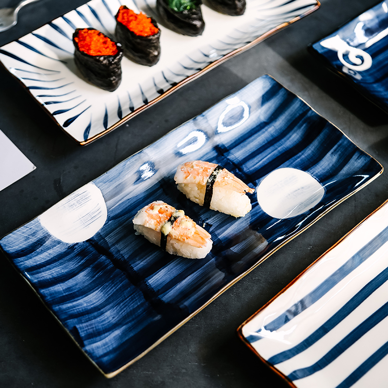 The Nordic rectangle plate strip plate ceramic snack plate dinner plate ideas snacks Japanese sushi platter