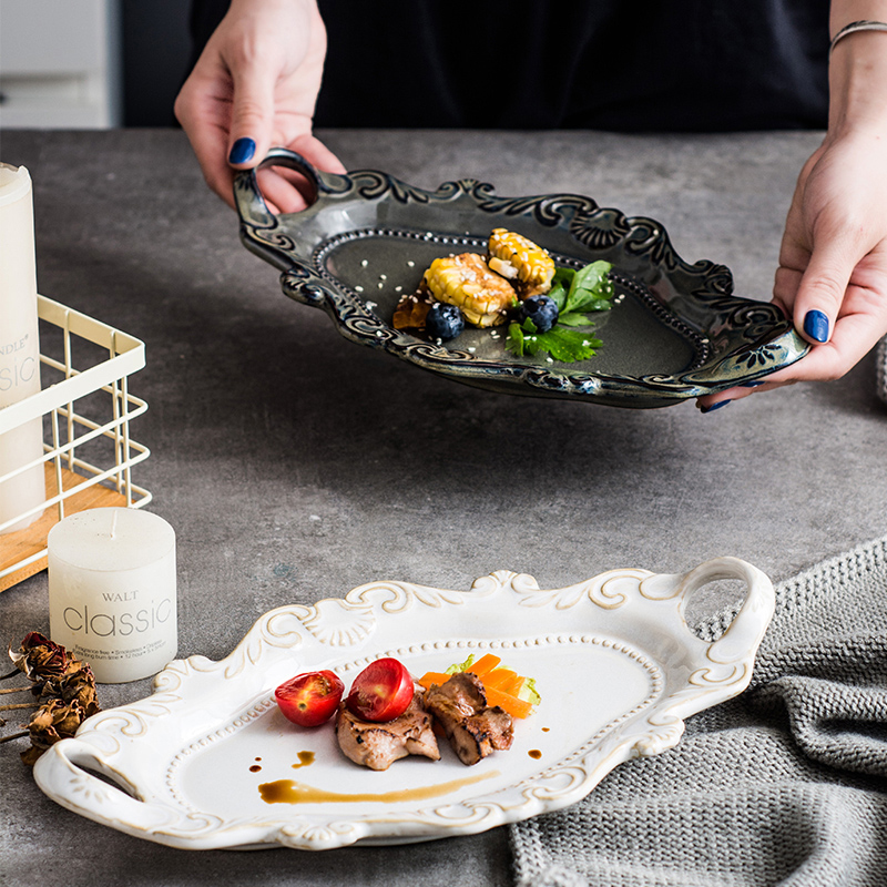 Northern wind restoring ancient ways ins embossed flat ins ceramic tableware soup plate household elliptical plate beefsteak plates