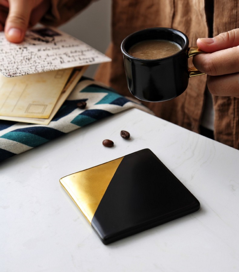 Marble heat insulation cup mat jingdezhen ceramic mat northern wind ceramic cup mat gold cup mat