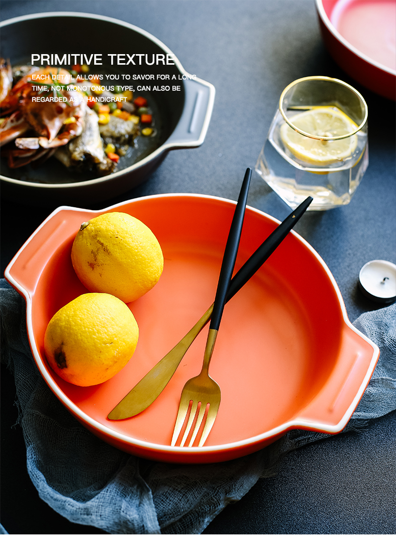 Ears roasted bowl pan ceramic cheese baked FanPan rectangle oven creative western - style food tableware plate household food dish