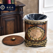 European luxury trash can with cover Household retro living room decorations American Chinese storage bucket coffee table ornaments