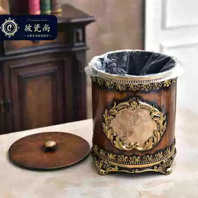European luxury trash can with lid home vintage living room decorations American Chinese storage bucket coffee table ornaments