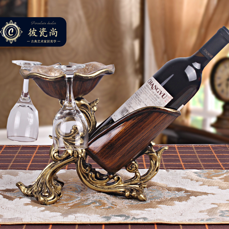 European luxury vintage furniture Old living room wine cabinet decorations Household American Chinese red wine rack ornaments goblet rack