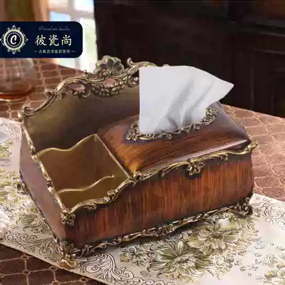 European-style retro luxury multi-function tissue box remote control large storage removable toilet paper box American living room coffee table decoration