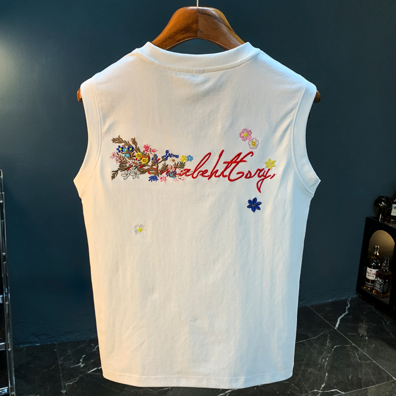 Celebrity-Inspired 2026 New Style Hand-Written Floral Embroidery Vest, Unisex, Loose-Fitting, Cool and Breathable Sleeveless T-Shirt Celebrity-Inspired 2026 New Style Hand-Written Floral Embroidery Vest, Unisex, Loose-Fitting, Cool and Breathable Sleeveless T-Shirt