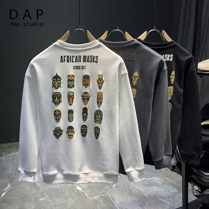 Sweater men's 2022 autumn and winter new trendy brand round neck printing American style spring and autumn Korean version loose pullover plus fleece top men