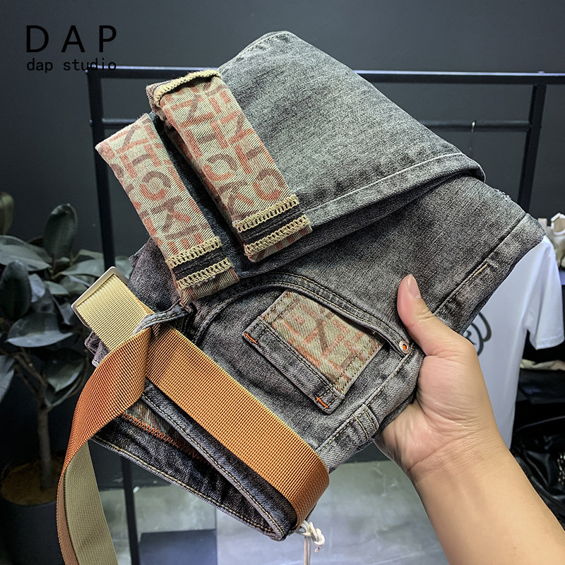 Jeans men's 2022 new autumn and winter thick section trendy brand nine points loose elastic ruffian handsome Korean style trendy pants for men