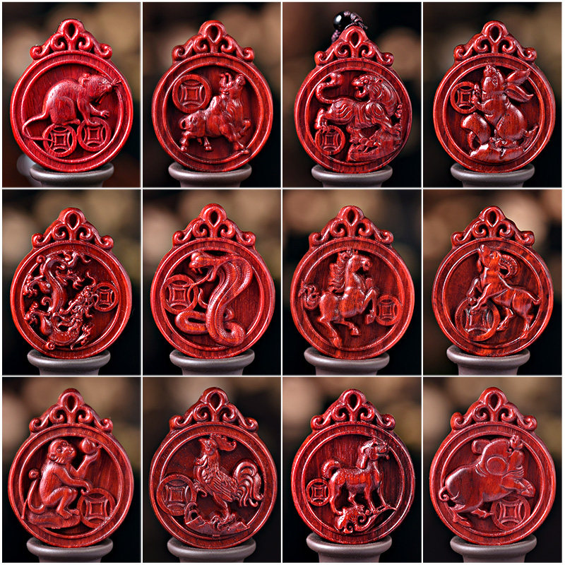 Small leaf rosewood zodiac necklace mahogany pendant wooden snake cow tiger rabbit dragon dog sheep monkey chicken pig rat horse pendant