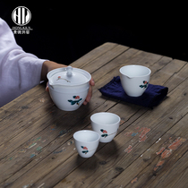 Jingdezhen Hongyao 4 pieces blue and white Camellia pattern travel quick-brewing tea set Small household tea set