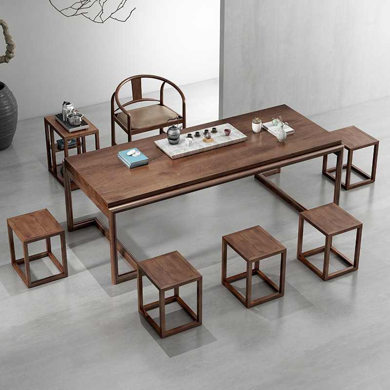 New Chinese style solid wood long table tea table and chair combination Zen long table Kung Fu tea table tea table bubble tea table tea table creative - Taobao