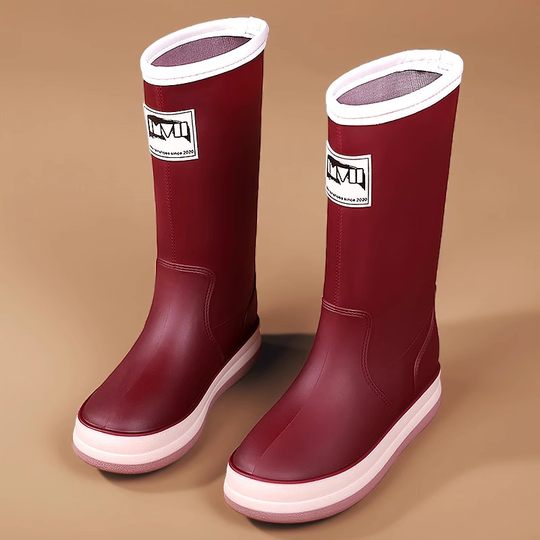 Women's Rain Boots 2025 New Model Adult Overshoes Waterproof Non-Slip Rain Boots Fashionable Outdoor Rubber Shoes High-Top Water Shoes Hot Item