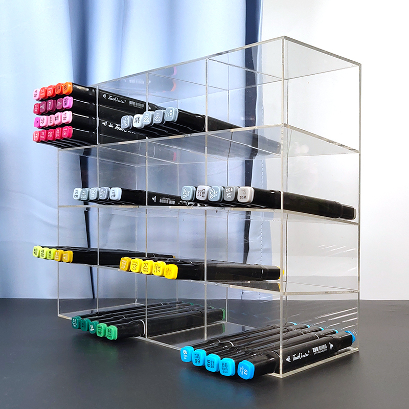 Acrylic Transparent Marker Holder Storage Stationery Store Slanted Display Rack Divided Grid Rack Water-Based Pen Organizer