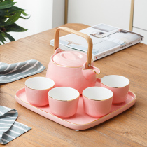 Pink ceramic Japanese Kung Fu tea set Modern simple household living room coffee table Teapot household small set set