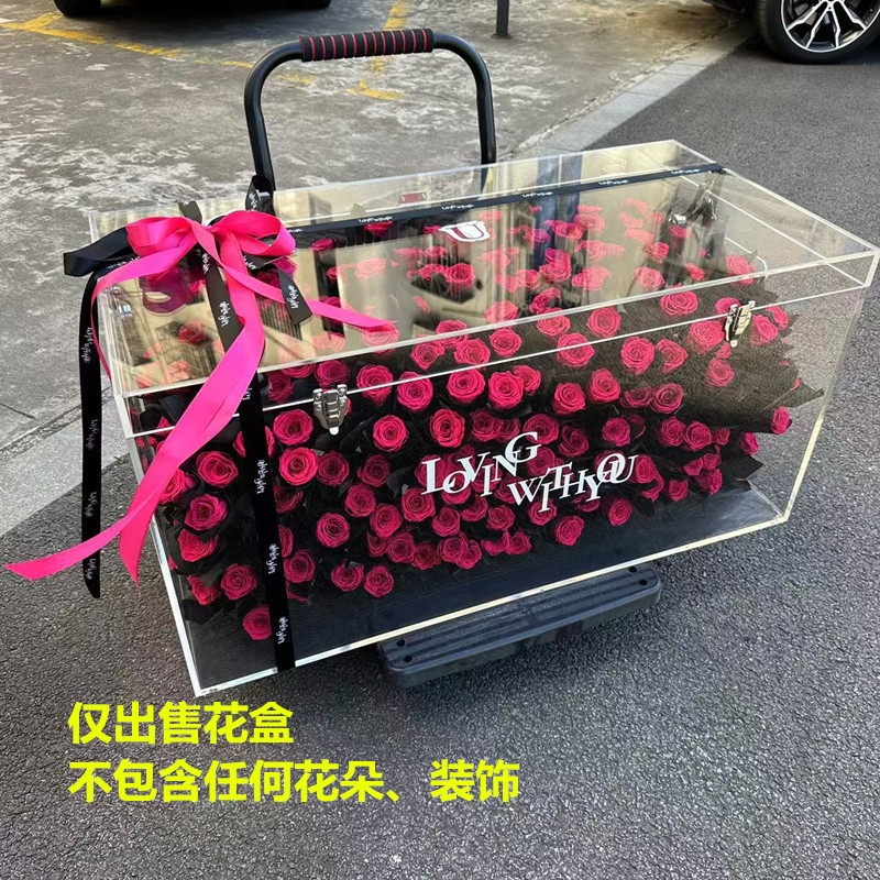 Valentine's Day Roses, Preserved Flowers, Suitcase, Acrylic Flower Box, Gift for Girlfriend's Birthday, Confession, Flower Shop, Christmas
