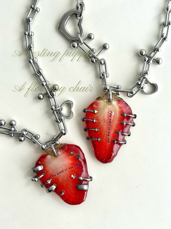 Space Dog Chair | Nails Are My Ribs Original Strawberry Piercing Nail Resin Titanium Steel Niche Necklace