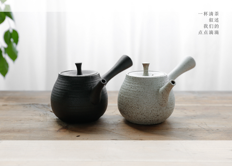 By coarse pottery mud side put the pot of ceramic kung fu tea set single pot of Japanese contracted household manual filtering black pottery teapot