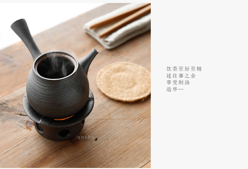 By Japanese ceramic mud dry black pottery alcohol lamp based Taiwan base boiled tea stove heating temperature tea stove teapot tea set