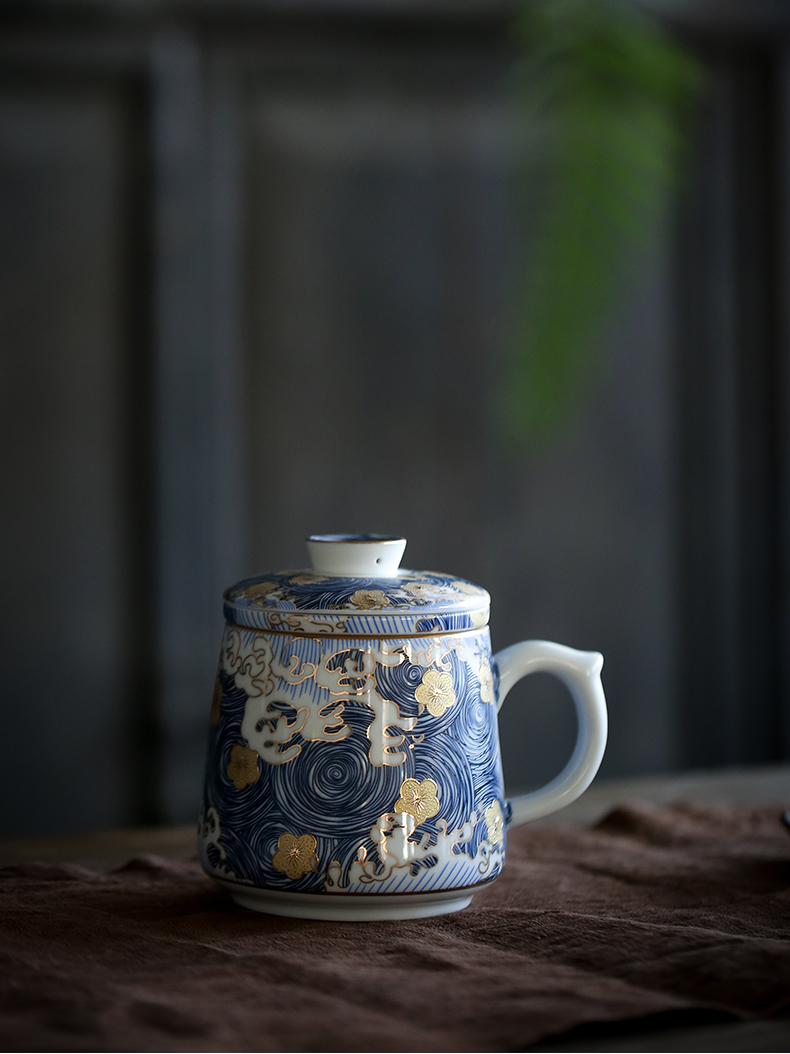 Jingdezhen ceramic cups by mud manual colored enamel office cup home mark cup with cover filter tea cup