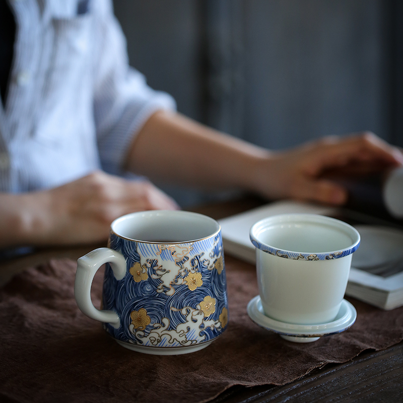By clay mugs jingdezhen boss office glass cup checking ceramic household enamel with cover filter cups