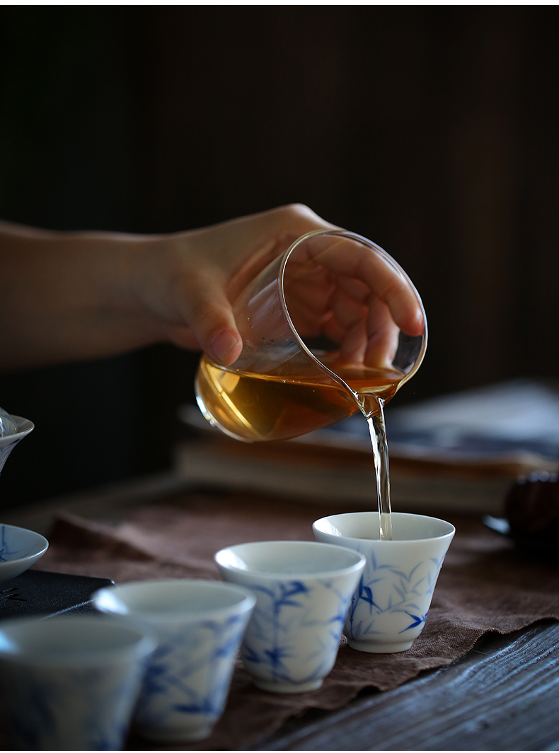 By mud jingdezhen hand - made kung fu tea set manually famille rose porcelain tureen home three bowls set of tea cups