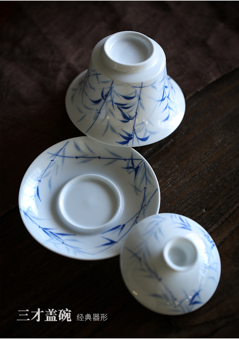 By mud jingdezhen hand - made kung fu tea set manually famille rose porcelain tureen home three bowls set of tea cups