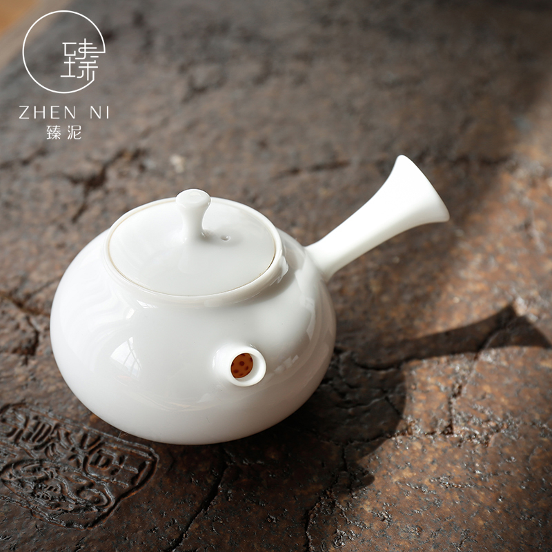 By mud jingdezhen porcelain teapot checking ceramic teapot Japanese side to make tea pot of thin foetus jade porcelain household