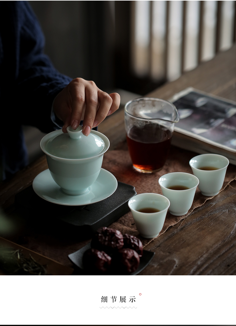 "Green sample tea cup jingdezhen shadow manual thin foetus ceramic kung fu tea cups household white porcelain bowl with master single CPU