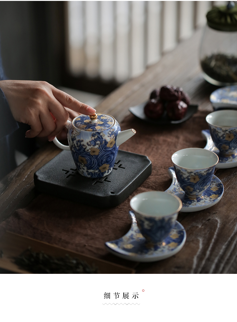 By mud jingdezhen colored enamel teapot manual paint pick flowers kung fu tea set single pot of household ceramic tea