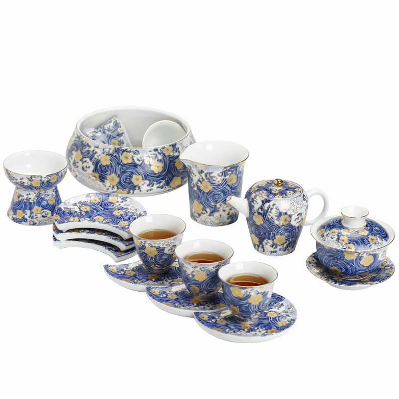 By mud jingdezhen colored enamel kung fu tea set suit household manual set of famille rose porcelain teapot teacup tureen