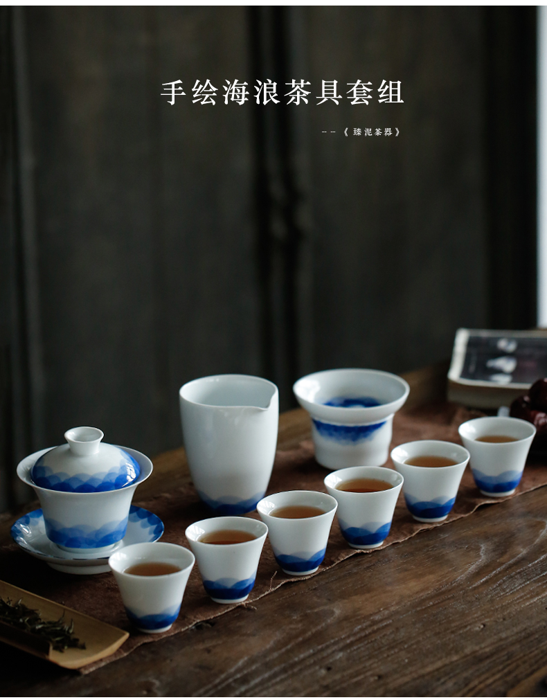 Hand - made by clay was suit jingdezhen thin foetus by Hand only three tureen household kung fu tea set of tea cups