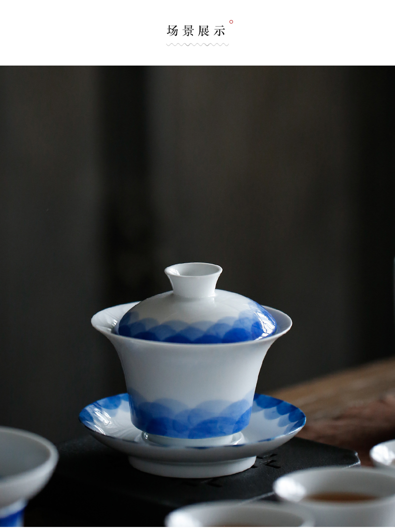 Hand - made by clay was suit jingdezhen thin foetus by Hand only three tureen household kung fu tea set of tea cups