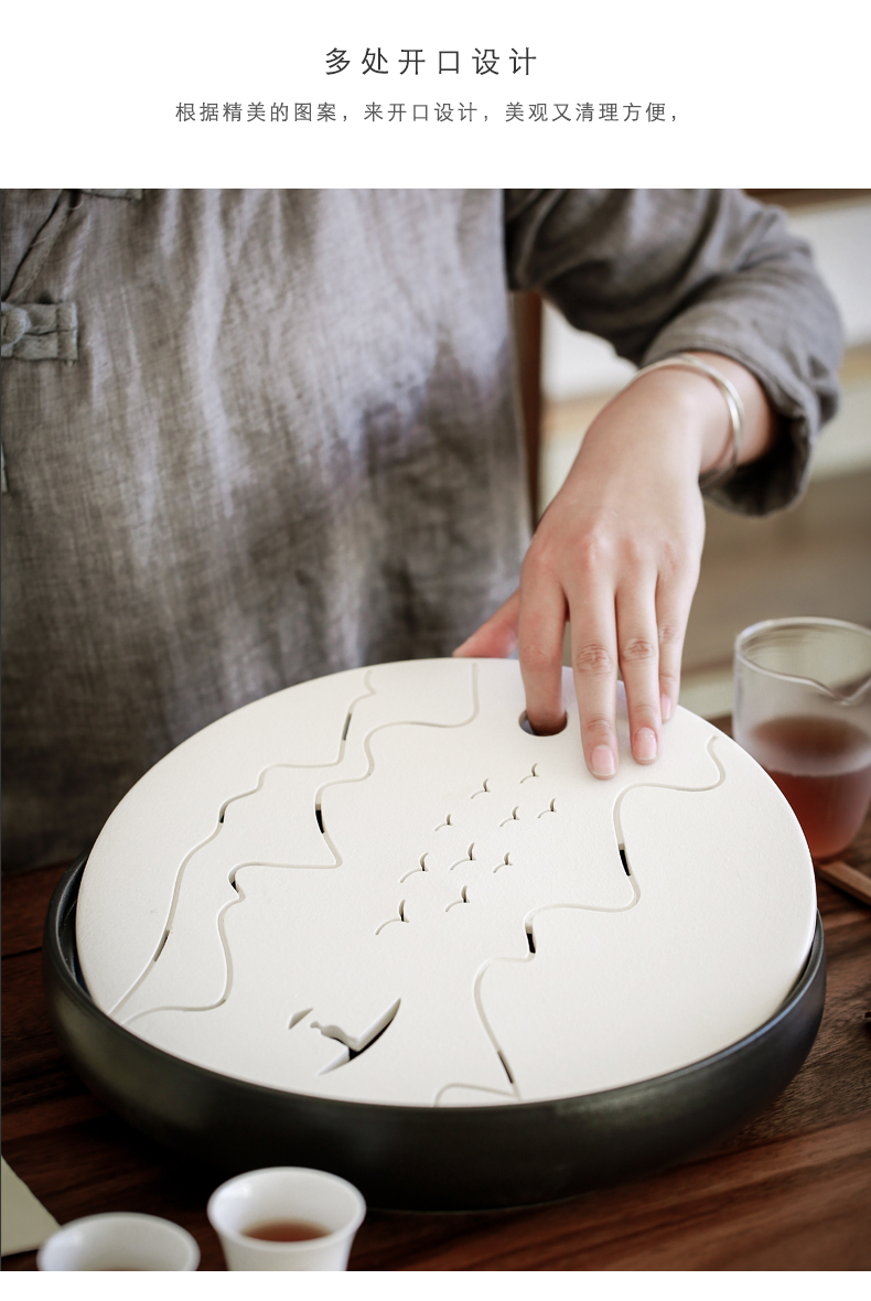 By household ceramic tea tray was large mud water circular dry tea Japanese contracted tea saucer kung fu tea set