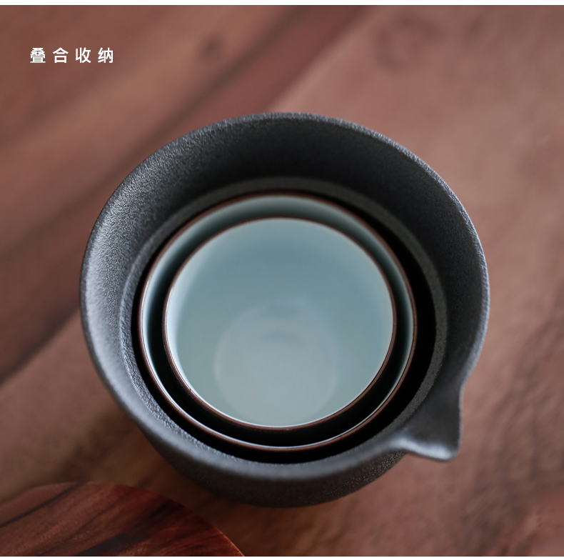 "Japanese travel tea set ceramic mud crack cup a pot of two cups of portable is suing teapot kung fu tea set