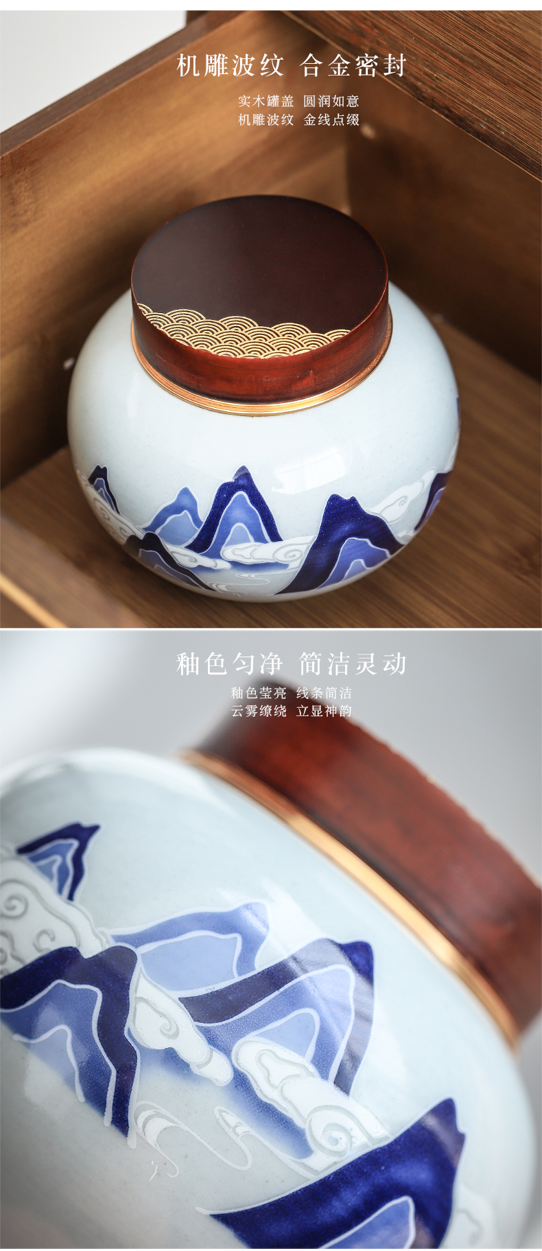 Clay ceramic up by manual alloy tea caddy fixings warehouse seal pot home tea and tea pu - erh tea storage tank