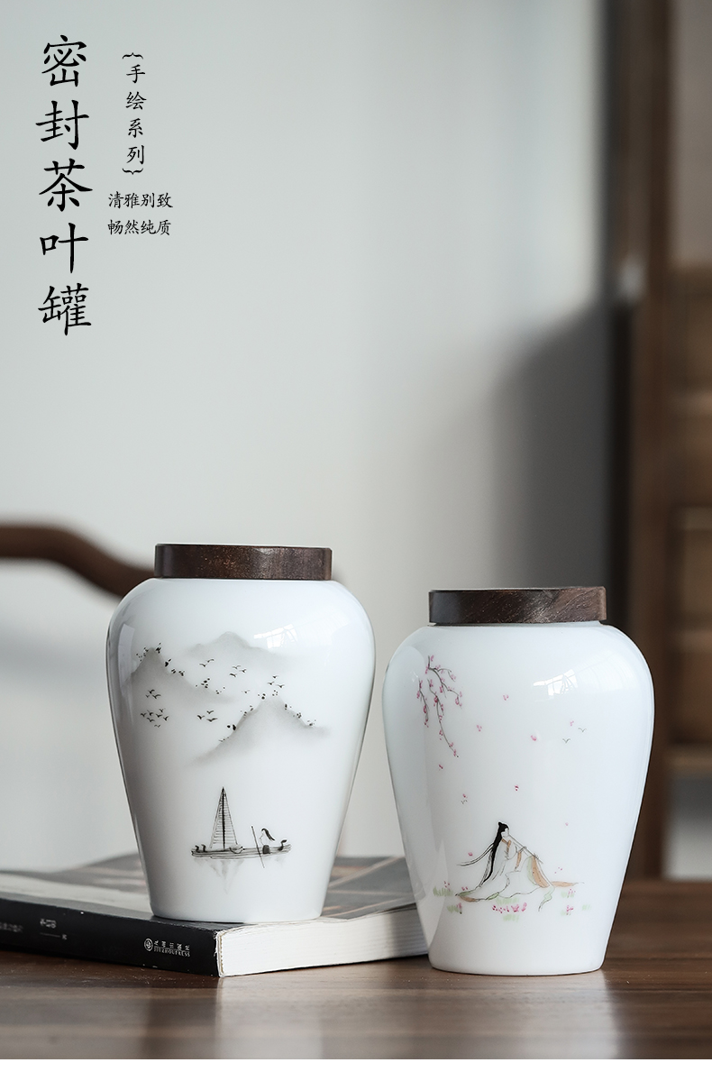 By pure hand - made mud ebony white porcelain tea pot checking ceramic seal the jar lid moistureproof household store tea boxes