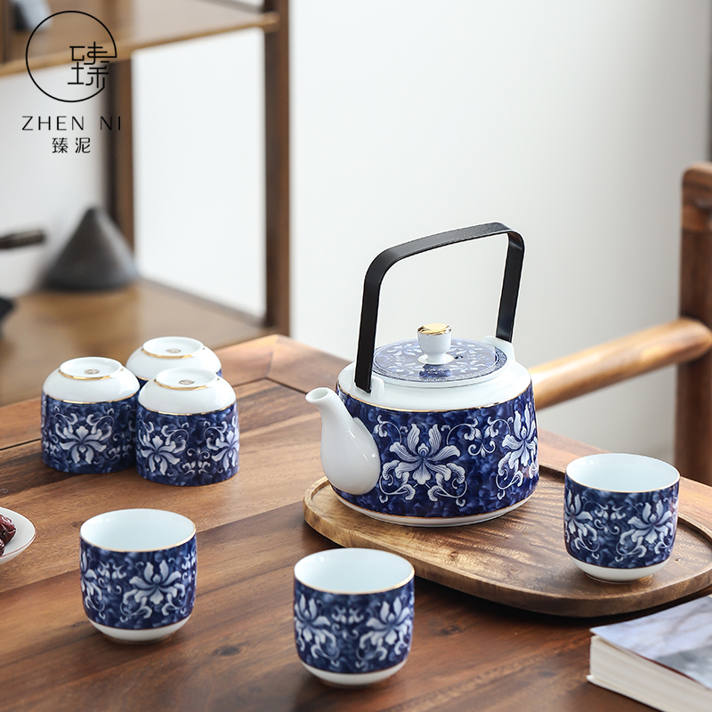 Japanese tea set of household jingdezhen porcelain girder by mud pot of large capacity belt filter teapot teacup suit