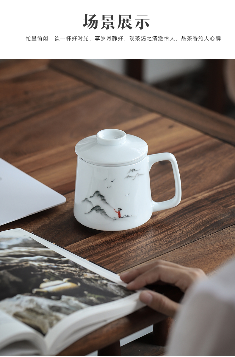 By pure hand - made mud mugs white porcelain office cup home with cover large capacity filter ceramic tea ultimately responds cup