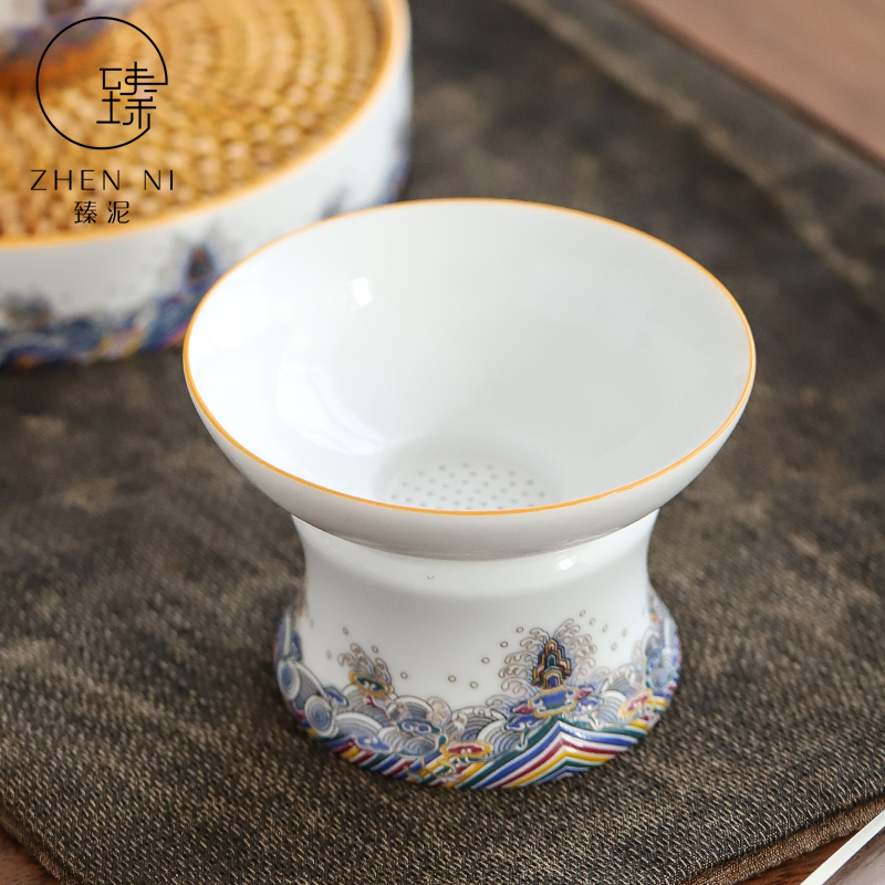 By mud) set of white porcelain enamel tea filter checking ceramic household tea filter kung fu tea accessories