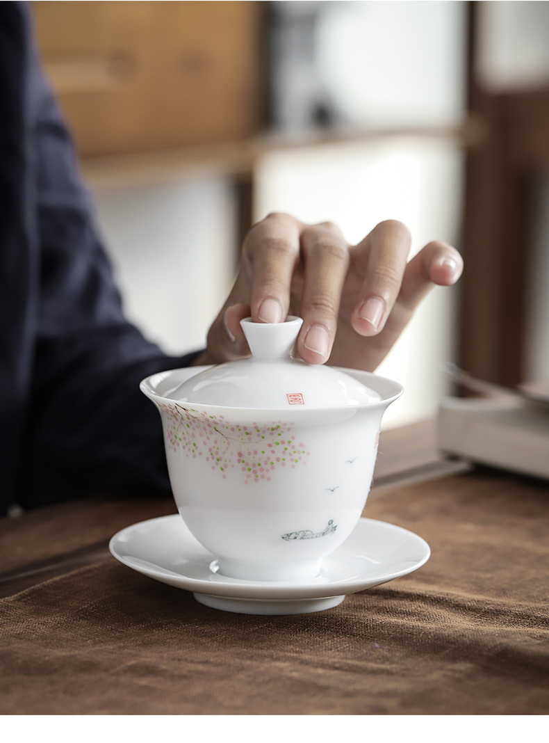 By mud them hand - made tureen jingdezhen thin body only three checking ceramic bowl to bowl large tea cups