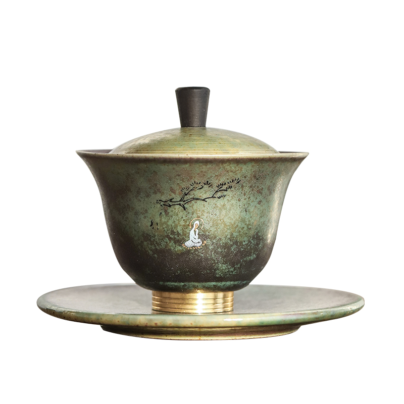 By mud home tea tureen manual variable only three Japanese kung fu ceramic bowl heat - resistant worship to dazzle see colour copper bowl