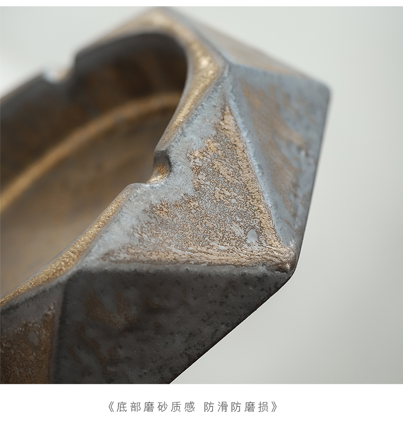 "Gold ceramic mud ashtray creative home sitting room retro move ashtray coarse pottery office furnishing articles by hand