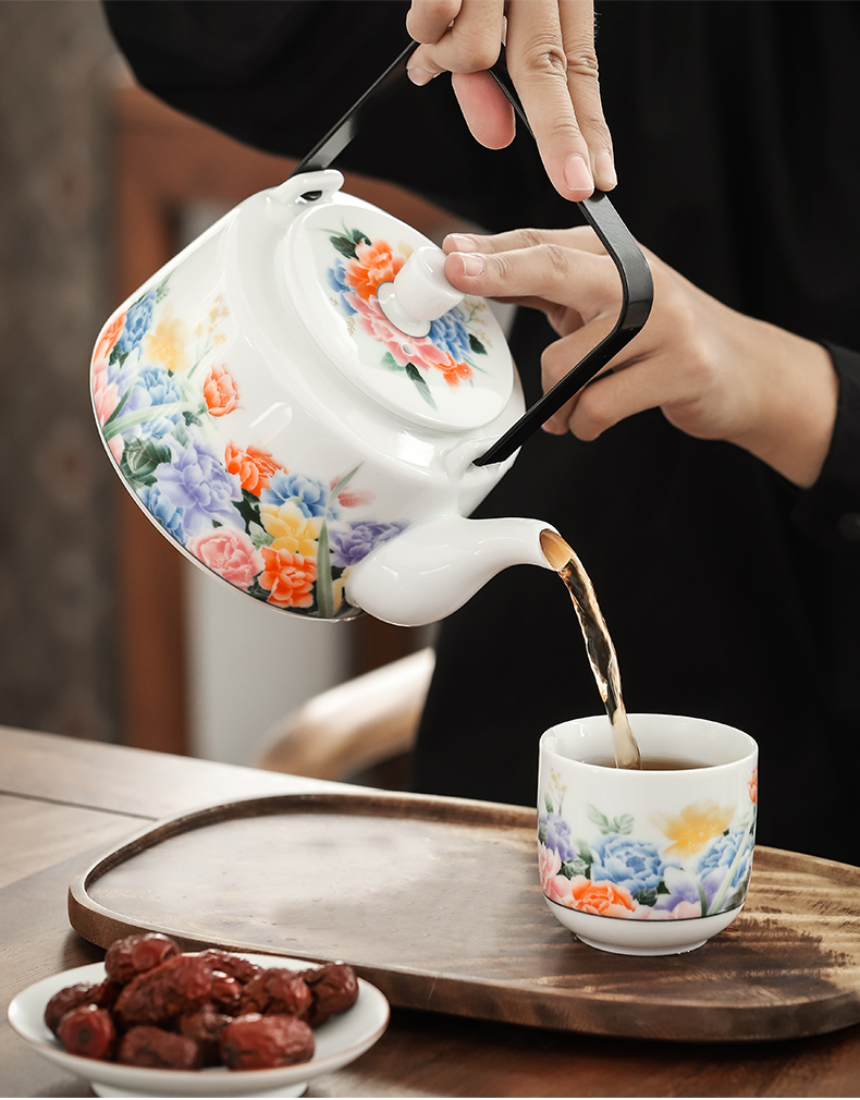 By domestic large mud jingdezhen porcelain teapot kung fu tea set single pot of Japanese large capacity domestic girder kettle