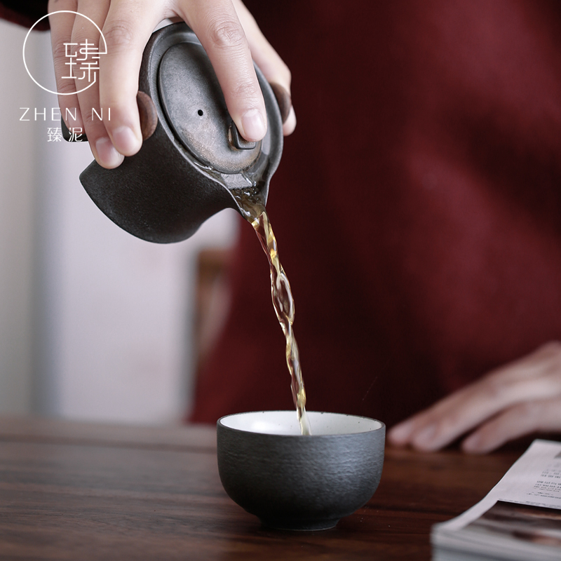 By mud crack cup Japanese manual fine gold glaze teapot portable ceramic kung fu tea set a pot of a single trip