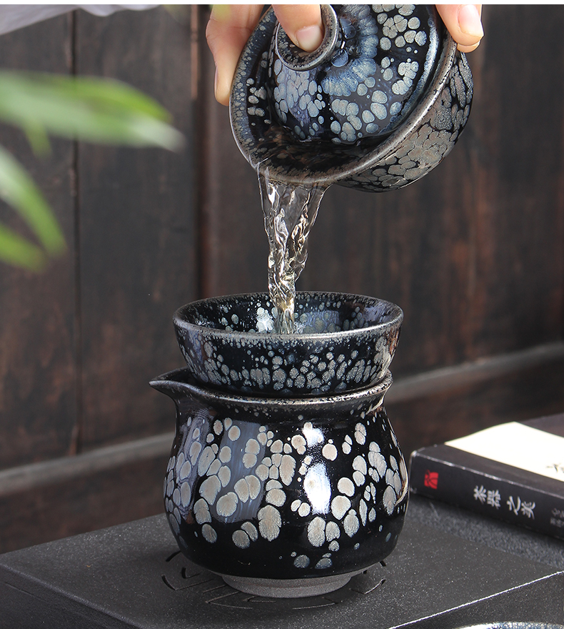 Hand built by mud lamp that kung fu tea tea set the whole household jianyang oil droplets, ceramic tureen tea cups"